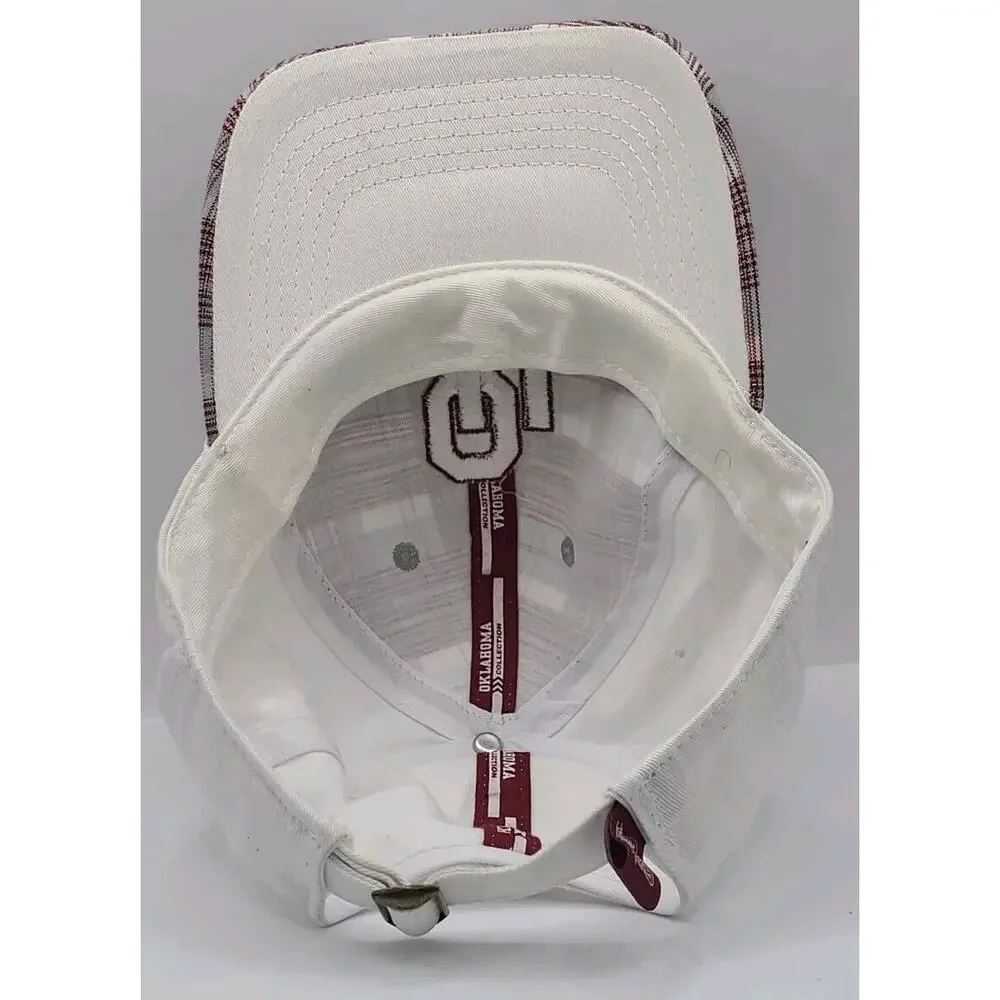OU Oklahoma Sooners‎ Hat Cap Strap Back Red Plaid White Football